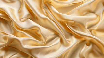 Obraz premium Luxurious golden satin fabric with smooth, flowing texture and elegant drapes. Perfect for fashion, upholstery, or decorative purposes, adding touch of sophistication