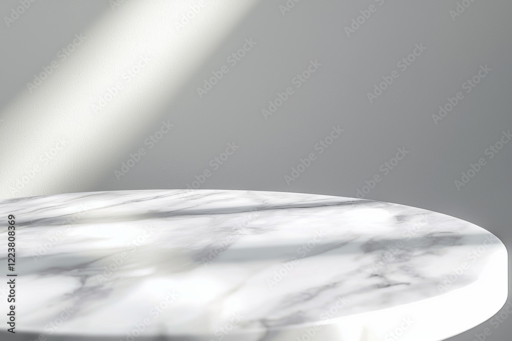 Poster sunlight illuminating empty round marble table perfect for product placement creating elegant and lu