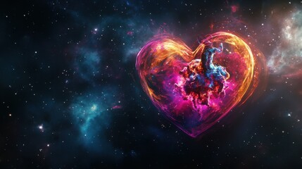 A surrealistic heart composed of vibrant cosmic nebulae, set against a dark background, Surrealistic style
