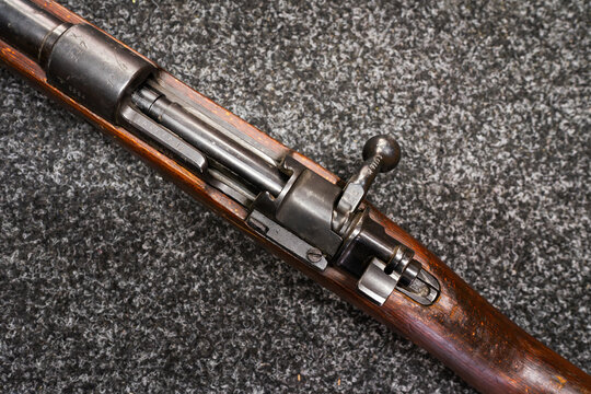 Baltics January 27, 2025. German rifle from World War II Mauser 98k 1939. Close up.