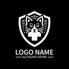 Healing Cat Logo, Vet Clinic Cat Logovv, Pet Care Logo with Cat, Cute Cat Medical Logo