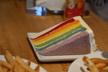 multi-colored piece of cake