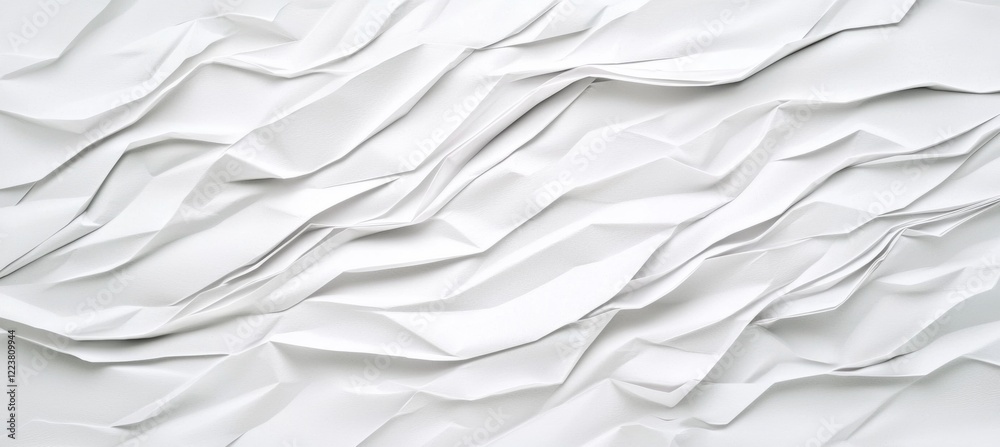 Poster white crumpled paper is creating an abstract wavy pattern, providing a textured and artistic backdro
