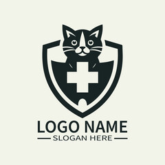 Healing Cat Logo, Vet Clinic Cat Logovv, Pet Care Logo with Cat, Cute Cat Medical Logo