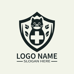 Healing Cat Logo, Vet Clinic Cat Logovv, Pet Care Logo with Cat, Cute Cat Medical Logo