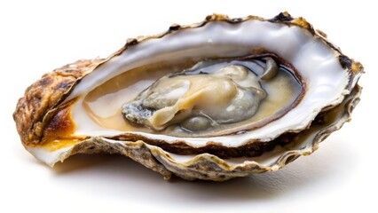 Open Oyster on White Background