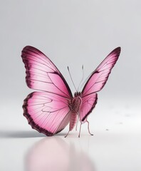 Obraz premium A single pink butterfly rests on a pristine white background, insect, minimalism