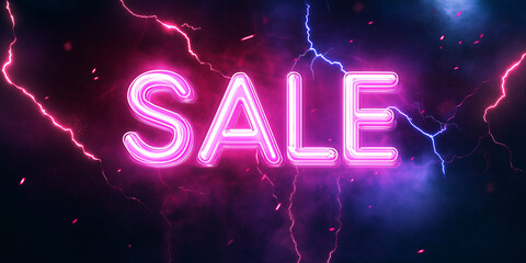 Electric Flash Sale Lightning Background: Glowing Neon, Dynamic Energy, Sale Banner, Discount