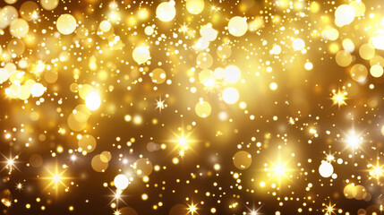 Golden bokeh background with sparkling lights and shimmering effects, creating festive and celebratory atmosphere. Perfect for holiday themes and special occasions