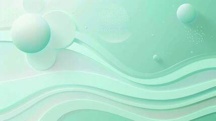 Soft mint green abstract background with layered waves and circular shapes, creating calm and modern aesthetic. Ideal for design projects and digital art