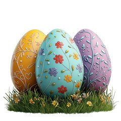 Decorative Easter Eggs Floral Design Spring 3d blue cute grass happy isolated on transparent or white background, png