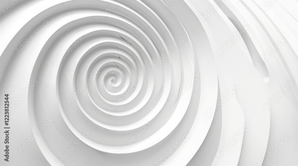 Poster mesmerizing spiral pattern in white, creating sense of depth and movement. smooth curves and layers 