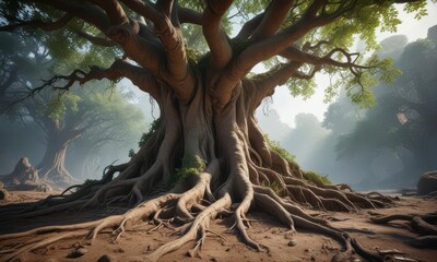 Ancient tree roots and vines in mystical connection,  vines,  connection,  spiritual