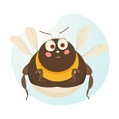 Big, cute, cartoon bumblebee. Vector illustration for postcard, poster, banner, cover.