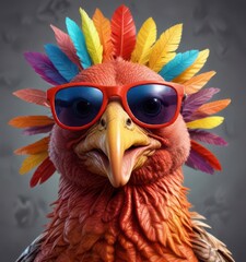 Cool turkey wearing sunglasses sketch with bold colors and playful expression,  #funny,  #colorful