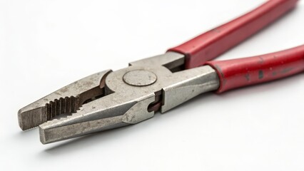 Close-up of Red-Handled Pliers on White Background
