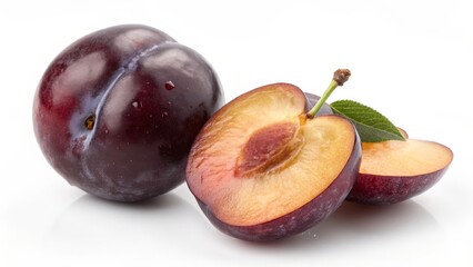 Fototapeta premium Plums, Fruit, Red Plum, Halved Plum