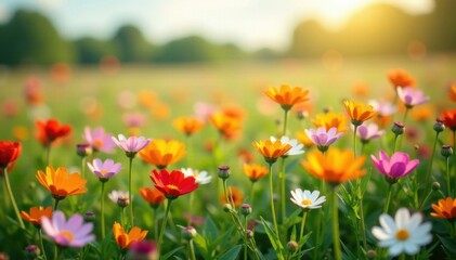 Obraz premium Blooming wildflowers in a field, flowers, field
