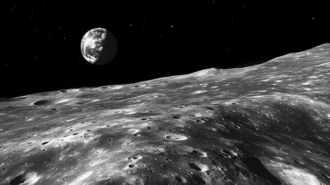 Blue and white atmosphere of earth against lunar horizon, earth, space, planet. Lunar Horizon. Illustration