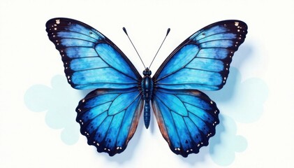 Blue watercolor butterfly wings spread wide , wing, delicate