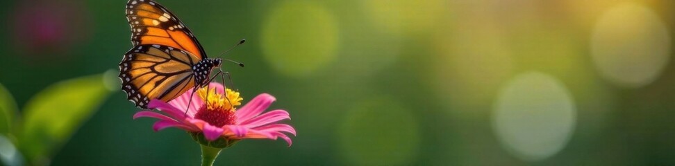 Naklejka premium Butterfly perched on a flower stem, flower, nature, still life