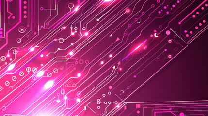 Digital circuit design with vibrant pink lines and glowing elements