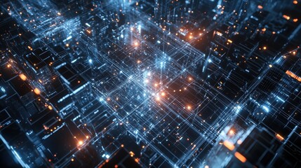 Obraz premium Abstract Digital Cityscape Illuminated With Glowing Lines