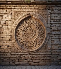 Obraz premium Intricate calligraphic patterns on ancient stone walls, architecture, design element, history