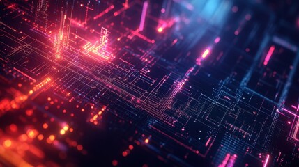 Obraz premium Abstract Digital Circuitry Glowing With Neon Lights