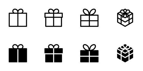 Gift box icon set, flat style line and glyph vector illustrations
