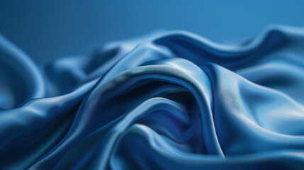 Fototapeta premium Soft blue silk fabric draped elegantly, showcasing smooth texture and gentle folds. serene color creates calming atmosphere, perfect for various design applications