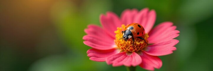 Fototapeta premium Ladybug sitting on a flower petal, insects, nature