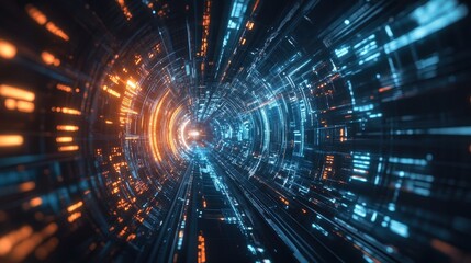 Obraz premium Futuristic Digital Tunnel Orange And Blue Light Trails