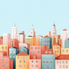 Colorful Cityscape with Buildings and Towers