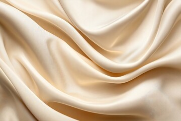 Fototapeta premium Smooth, luxurious cream-colored satin fabric draping elegantly, ideal for fashion and interior design