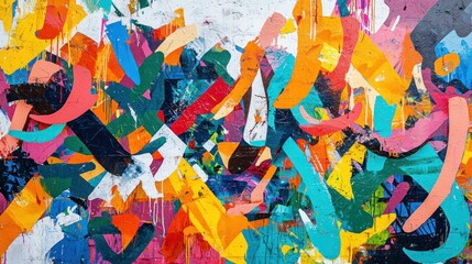 Fototapeta premium A vibrant graffiti mural on a city wall showcasing bold colors