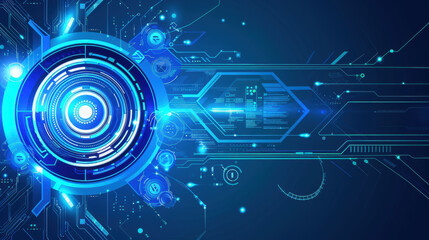 Fototapeta premium Futuristic digital technology background with glowing blue elements and circuits. Ideal for tech related themes and designs