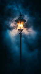 Streetlight Piercing Dense Urban Night Fog