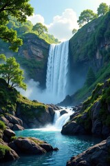 Fototapeta premium Majestic waterfall in the middle of nature, river, natural