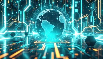 Fototapeta premium Global Network Digital World Technology Futuristic