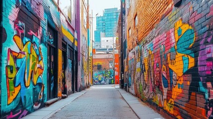 Fototapeta premium A vibrant graffiti wall featuring colorful street art and urban designs