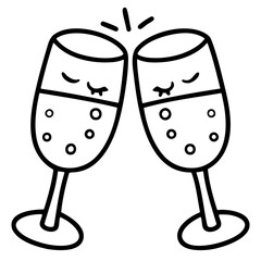 doodle champagne clipart hand drawn black and white outline