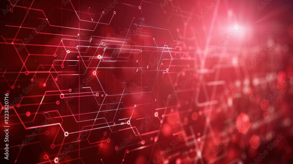 Poster digital abstract background with red lines and nodes representing technology