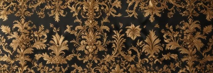 Intricate damask design with golden foliage accents,  artistic, damask