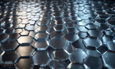 Fototapeta premium Icy hexagonal metal background with light shining through, abstract, crystal