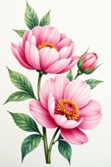 Delicate watercolor peonies, spring, flowers
