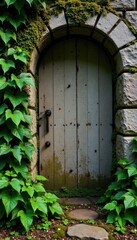 Moldering, stone wall with ivy and moss, moss, nature, moulder