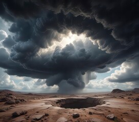 Dramatic storm clouds with a large hole in the middle,  sky,  natural light,  abstract