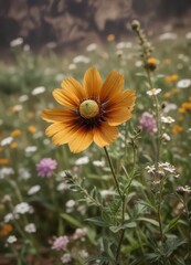 Obraz premium Earthy tones and organic textures surround a blooming wildflower, earth tones, textured background, botanical