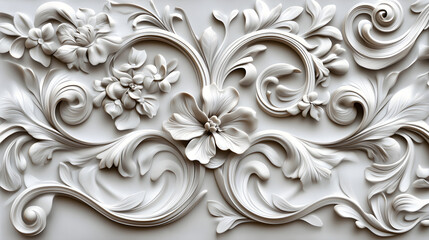 Intricate Floral Ornament with Swirling Vines and Stylized Flowers, Featuring Elegant Curves and Flowing Lines